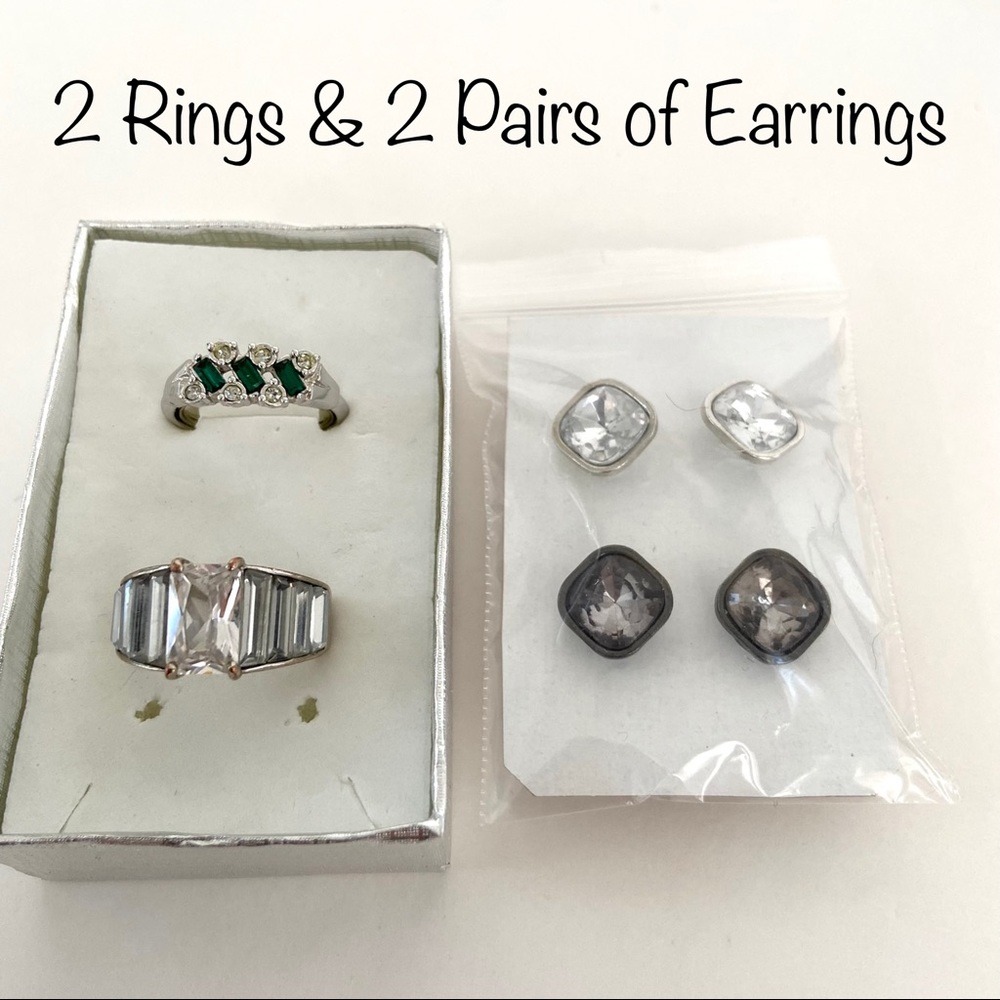 4 pc Lot: 2 Rings & 2 Pair Earrings
